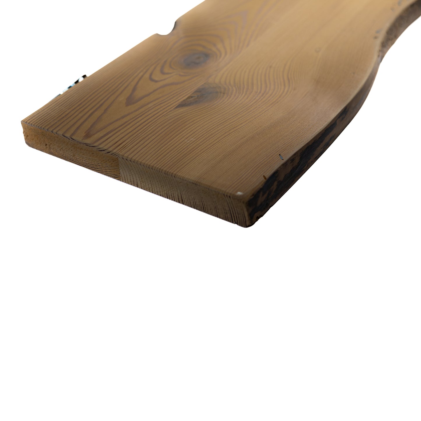 Ash pine live-edge floating shelf mounted on wall